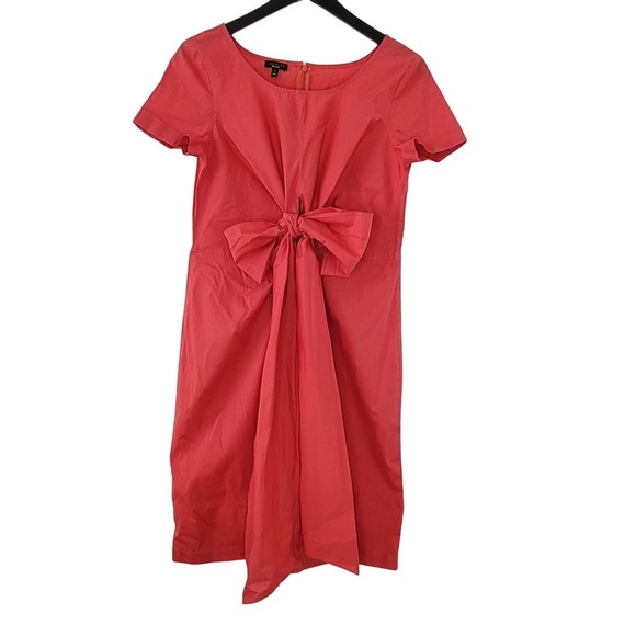Talbots Dress Size 4 Pink Coral Short Sleeve Cotton Unlined Bow Business Casual - Picture 1 of 8